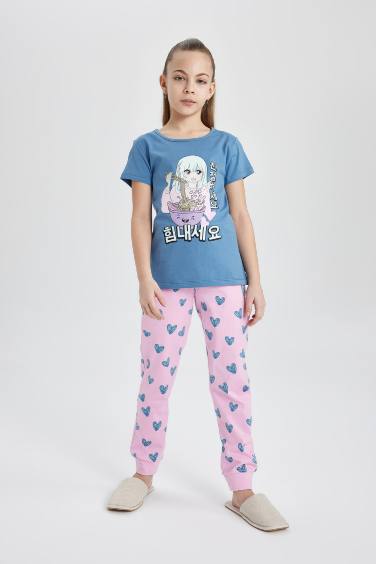 Girl Printed Short Sleeve 2 Piece Pajama Set