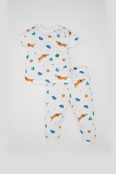 Baby Boy Dog Printed Short Sleeve Combed Cotton Pajama Set