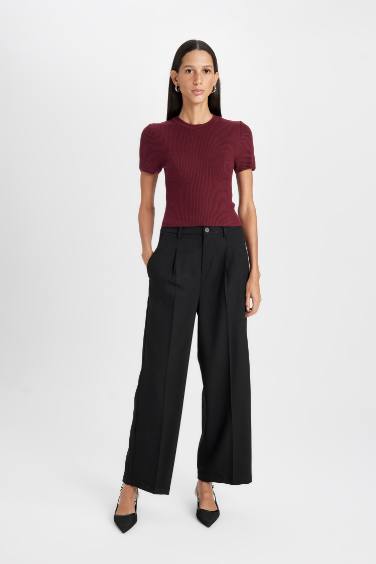 Wide Leg Pocketed High Waist Basic Classic Black Trousers