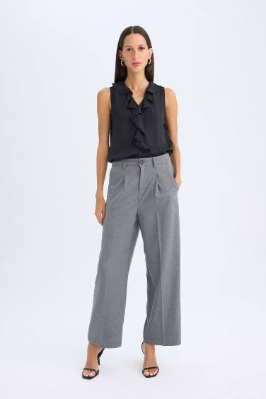 Wide Leg Pocketed High Waist Long Length Trousers