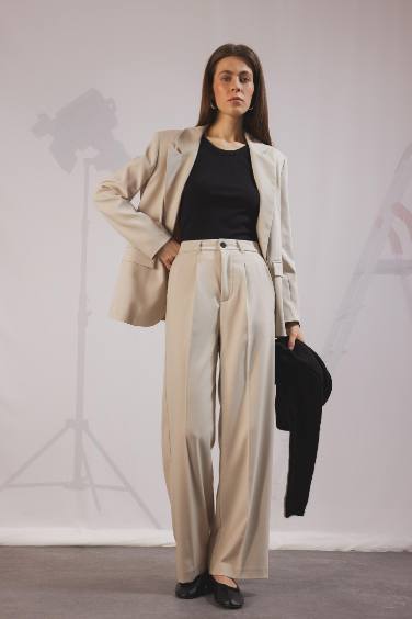 Wide Leg Pensli Klasik Palazzo Pantolon Geniş Bol Paça Basic Düz Uzun Boy Yüksek Bel Cepli