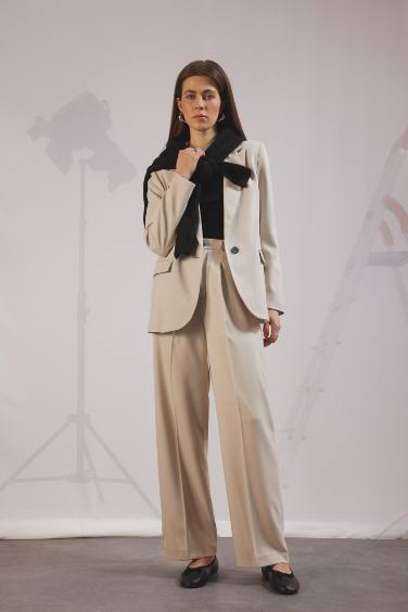 Wide Leg Pensli Klasik Palazzo Pantolon Geniş Bol Paça Basic Düz Uzun Boy Yüksek Bel Cepli