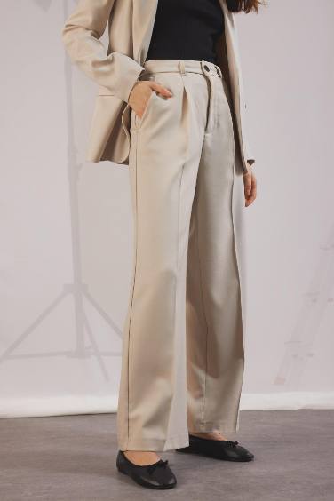 Wide Leg Pensli Klasik Palazzo Pantolon Geniş Bol Paça Basic Düz Uzun Boy Yüksek Bel Cepli