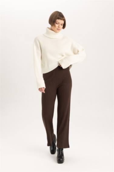 Wide Leg Ribbed Trousers