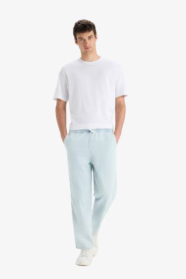 %100 Pamuk Wide Leg Beli Bağcıklı Lastikli Geniş Paça Jean Pantolon