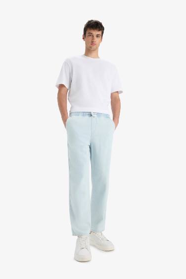 %100 Pamuk Wide Leg Beli Bağcıklı Lastikli Geniş Paça Jean Pantolon