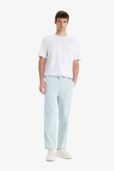 %100 Pamuk Wide Leg Beli Bağcıklı Lastikli Geniş Paça Jean Pantolon