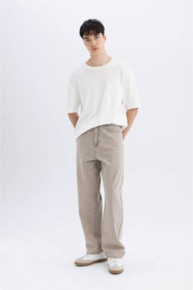 %100 Pamuk Baggy Fit Geniş Kalıp Normal Bel Geniş Paça Jean Pantolon