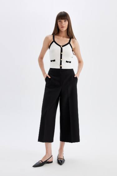 Culotte Basic Normal Waist Wide Leg Classic Black Chino Pants