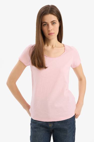 Regular Fit Bisiklet Yaka Basic Düz Kısa Kollu Tişört