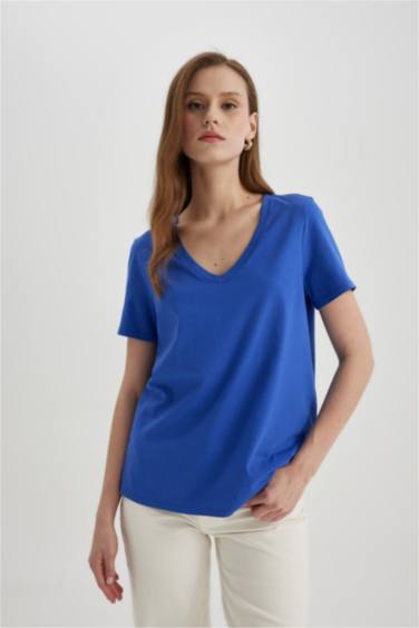 Regular Fit V-Neck Combed Cotton T-Shirt