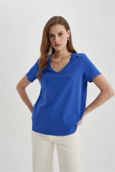 Regular Fit V-Neck Combed Cotton T-Shirt