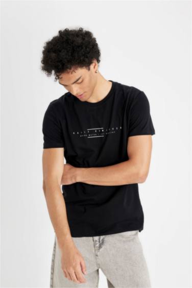 Black Slim Fit Crew Neck Printed T-Shirt