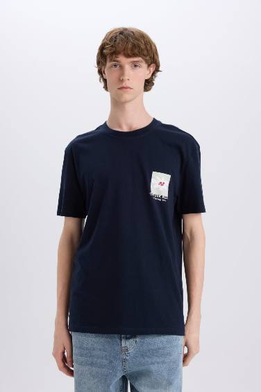 تيشيرت قطن نص كم قصة عادية مطبوع برقبة مستديرة