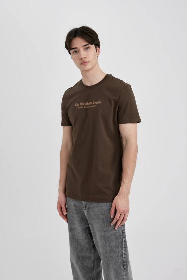 T-Shirt Slim imprimé à Manches Courtes et Col Rond