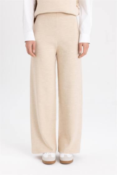 Straight Fit Wide Leg Knitwear Trousers