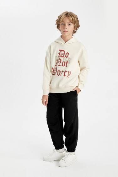 Erkek Çocuk Siyah Beli Paçası Lastikli Cepli Basic Düz Jogger Eşofman Altı