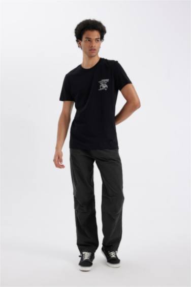 Slim Fit Crew Neck Printed Cotton Short Sleeve T-Shirt