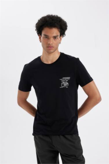 Slim Fit Crew Neck Printed Cotton Short Sleeve T-Shirt