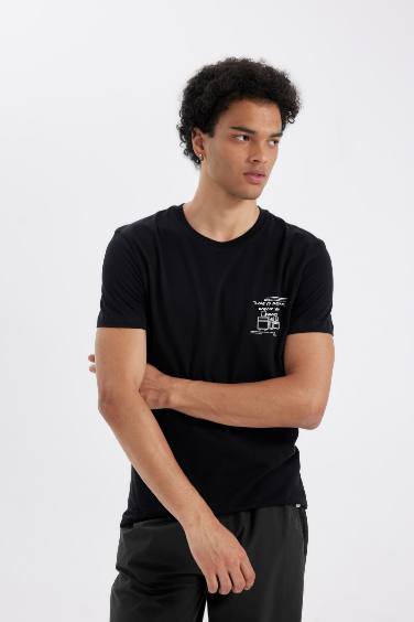Slim Fit Crew Neck Printed Cotton Short Sleeve T-Shirt