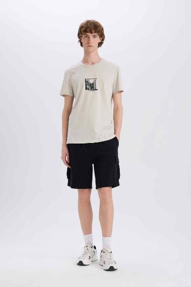 T-shirt slim en coton imprimé à col rond et manches courtes