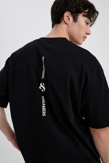 Oversize Fit Crew Neck Back Printed Short Sleeve T-Shirt