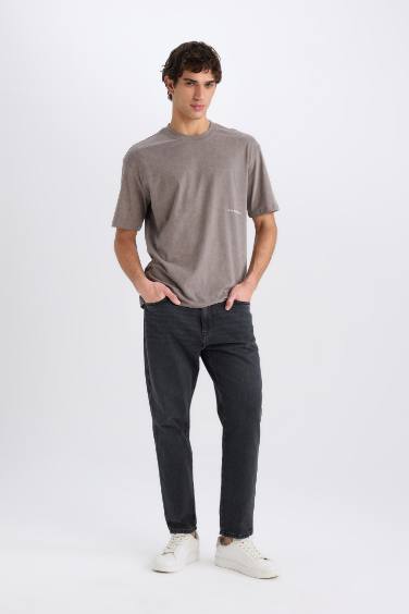 T-shirt boxy en coton imprimé à col rond