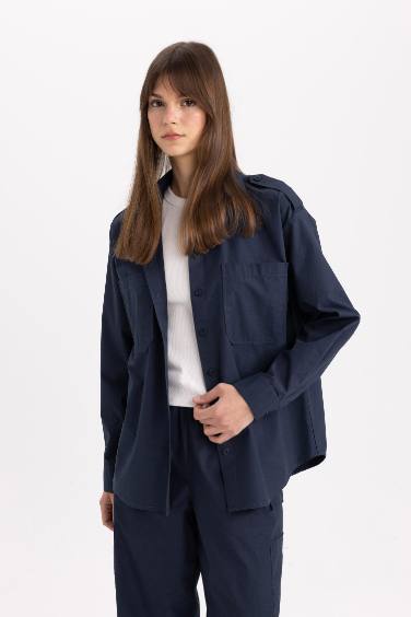 تونيك ردن طويل بوبلين قصة مريحة