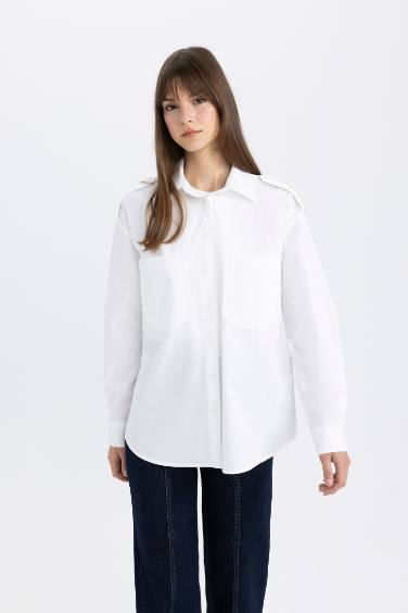 Relax Fit Poplin Long Sleeve Shirt Tunic