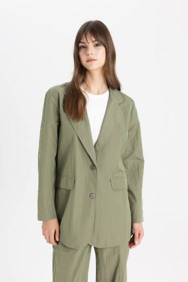 Parachute Fabric Buttoned Basic Blazer