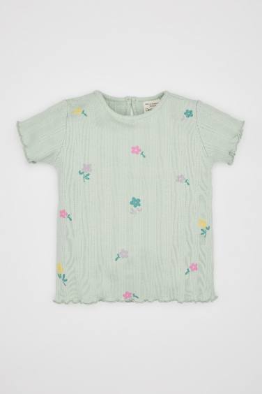 T-Shirt à Manches Courtes Fleuri à Col rond pour Bébé Fille