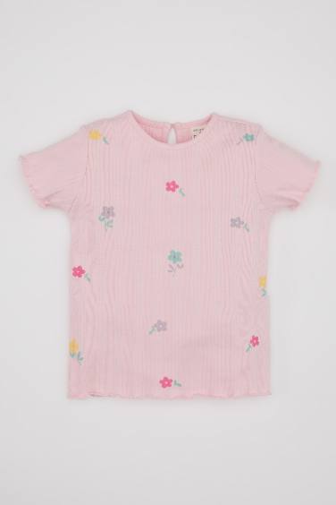 T-Shirt à Manches Courtes Fleuri à Col rond pour Bébé Fille