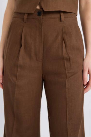 Широкие брюки из смесового льна с высокой посадкой и карманами