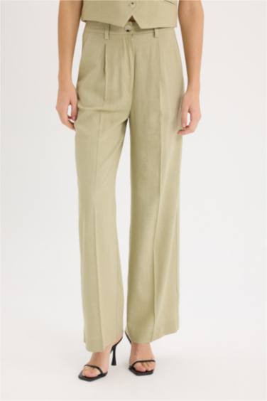 Широкие брюки из смесового льна с высокой посадкой и карманами