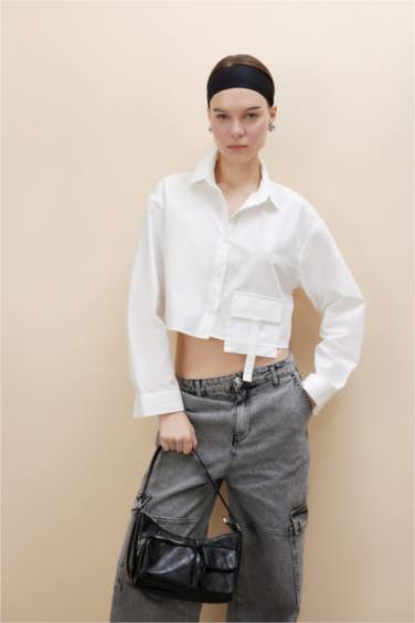 Рубашка оверсайз с длинным рукавом из поплина