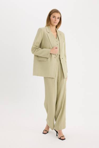 Блейзер оверсайз из смесового льна с воротником пиджачного типа