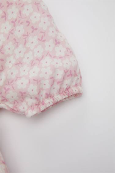 Baby Girl Floral Short Sleeve Crinkle Fabric Dress