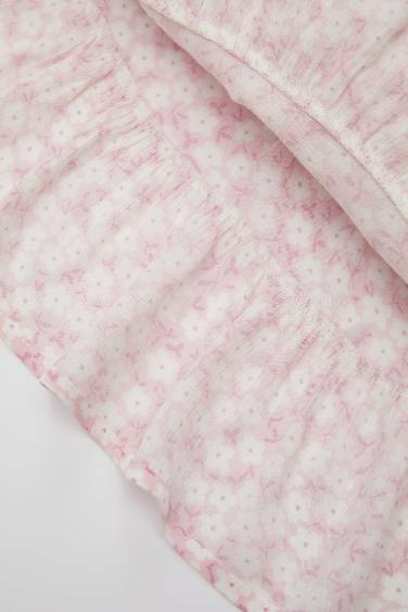 Baby Girl Floral Short Sleeve Crinkle Fabric Dress