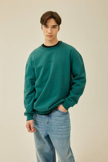 Boxy Fit Bisiklet Yaka Baskılı Sweatshirt