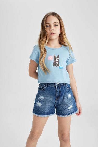 Girl Rib Printed Short Sleeve T-Shirt