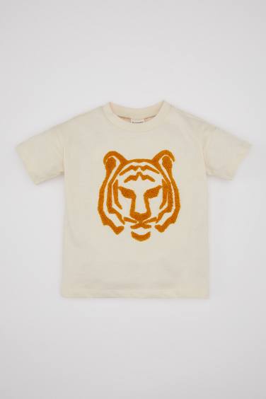 Baby Boy Crew Neck Tiger Pattern Short Sleeve T-Shirt