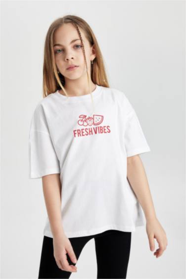 Girl Oversize Fit Back Printed Short Sleeve T-Shirt