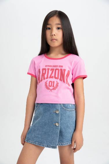 Girl Crew Neck Printed Short Sleeve T-Shirt