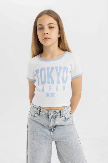 Girl Crew Neck Printed Short Sleeve T-Shirt