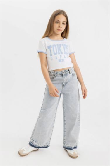 تيشيرت بناتي نص ردن مطبوع وياخة مستديرة