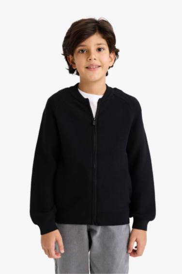 Boy Half Turtleneck Knit Zippered Cardigan