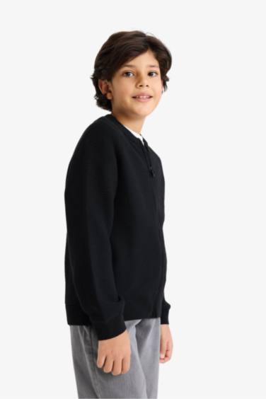 Boy Half Turtleneck Knit Zippered Cardigan