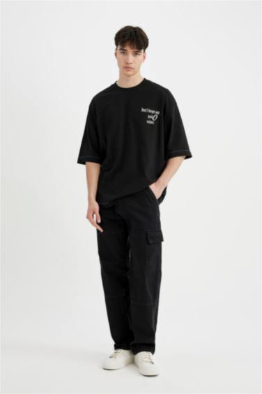 Loose Fit Crew Neck Back Printed Short Sleeve T-Shirt