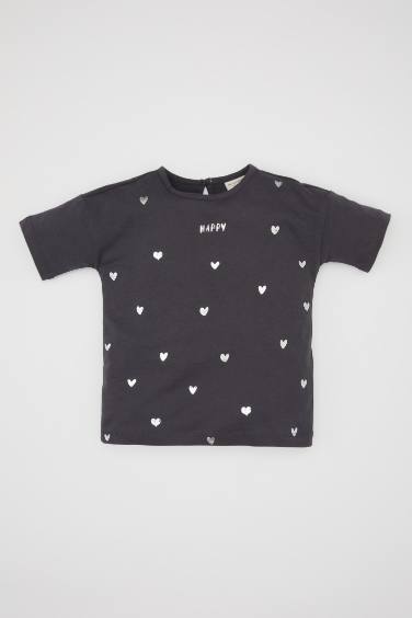 Baby Girl Heart Patterned Short Sleeve T-Shirt