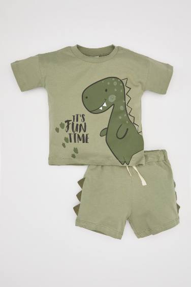 ensemble De T-Shirt Jersey à Manches Courtes et Short à Imprimé Dinosaure pour Bébé Garçon - 2 Pièces